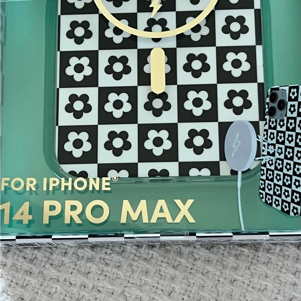 XO poppy iPhone 14 Pro Max phone cover MagSafe cover blackwhite check flower
